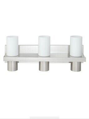 Globe 6-Light Vanity Fixture in Brushed Nickel with White Shades.